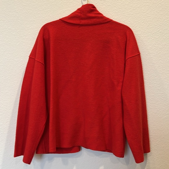 Eileen Fisher Red Wool Jacket Cardigan Cape with Pockets Medium - Picture 7 of 7